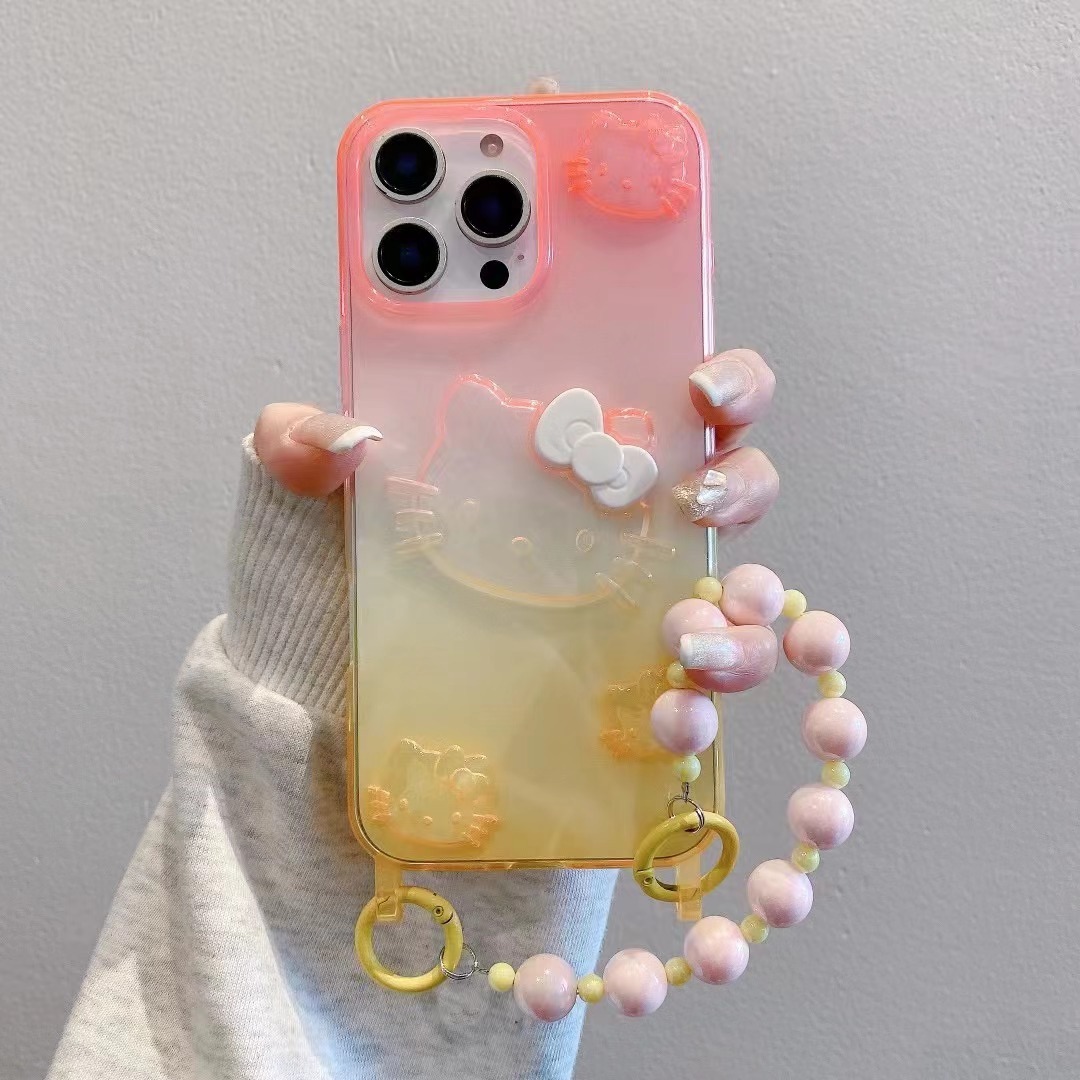 BEISOKY Rainbow Gradient Cute Kitty Cat Hand Strap Cute Cat Phone Cases