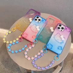 BEISOKY Rainbow Gradient Cute Kitty Cat Hand Strap Cute Cat Phone Cases