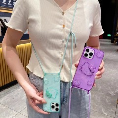 BEISOKY Transparent Color TPU Cute Cartoon KT Cat Lanyard Mobile Phone Cover