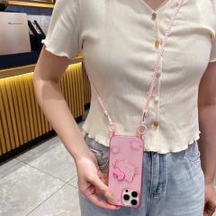 BEISOKY Transparent Color TPU Cute Cartoon KT Cat Lanyard Mobile Phone Cover