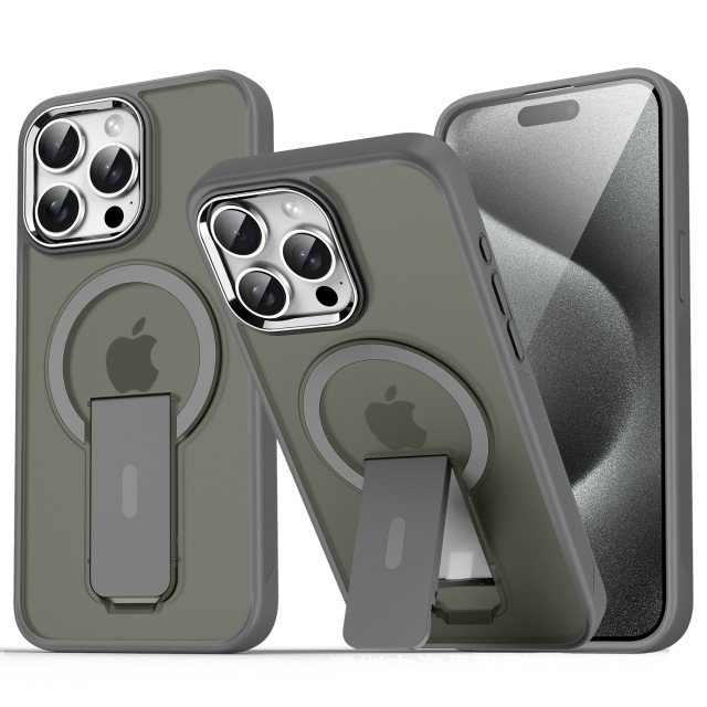 BEISOKY Matte Camera Metal Frame Frosted Shockproof Invisible Stand Magnetic Phone Cover