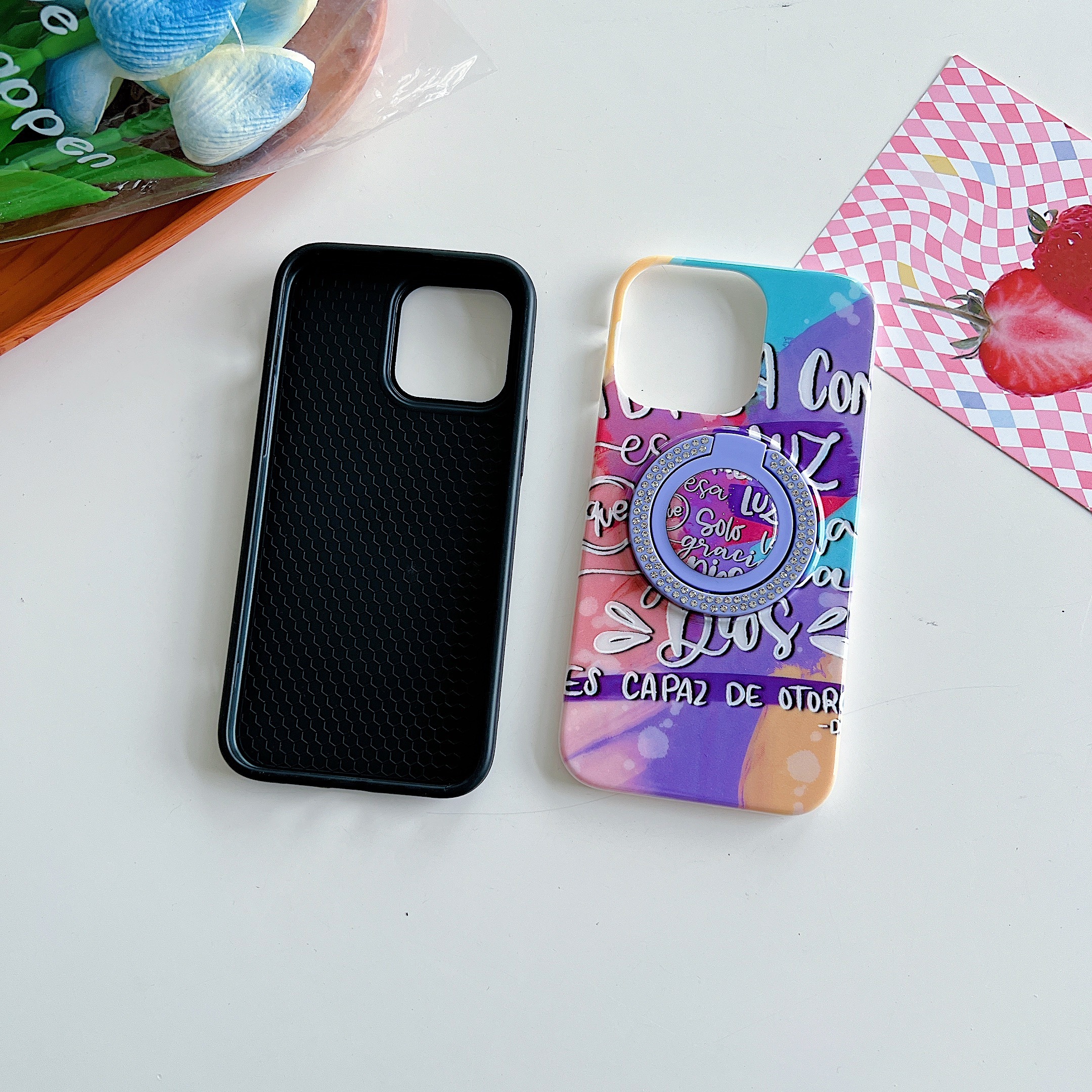 BEISOKY Ladies Design Luxury Diamond Ring Holder Kickstand Phone Case
