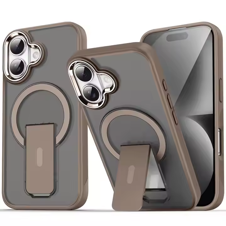 BEISOKY Matte Camera Metal Frame Frosted Shockproof Invisible Stand Magnetic Phone Cover