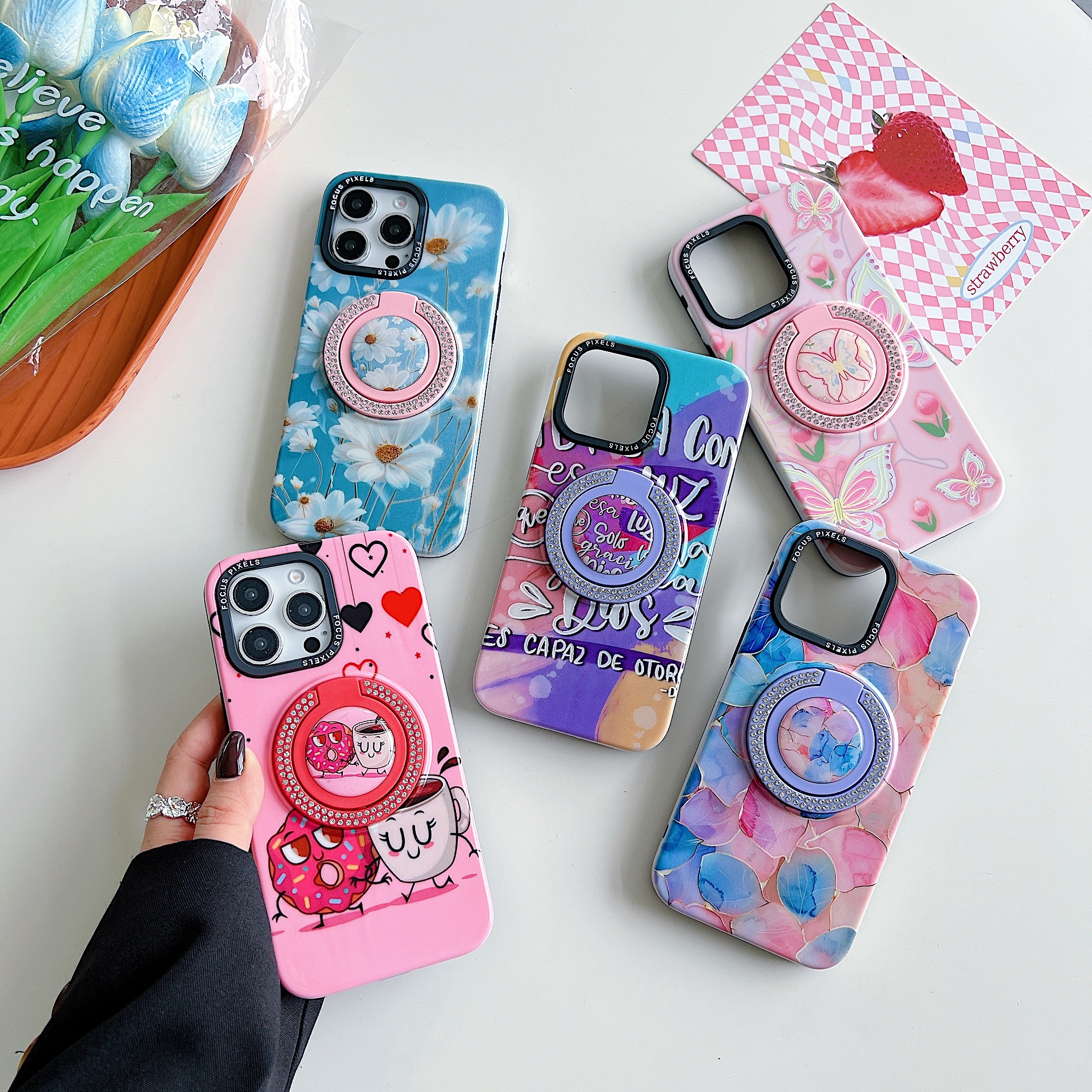 BEISOKY Ladies Design Luxury Diamond Ring Holder Kickstand Phone Case
