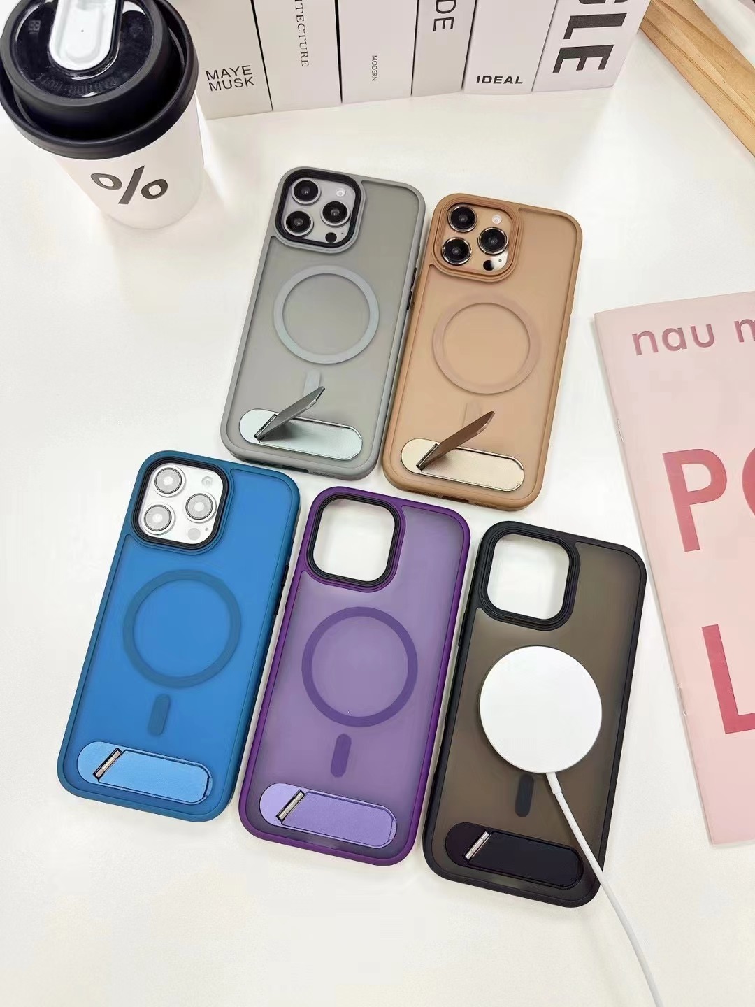 BEISOKY Matte Frosted With Invisible Metal Stand Magnetic Phone Case
