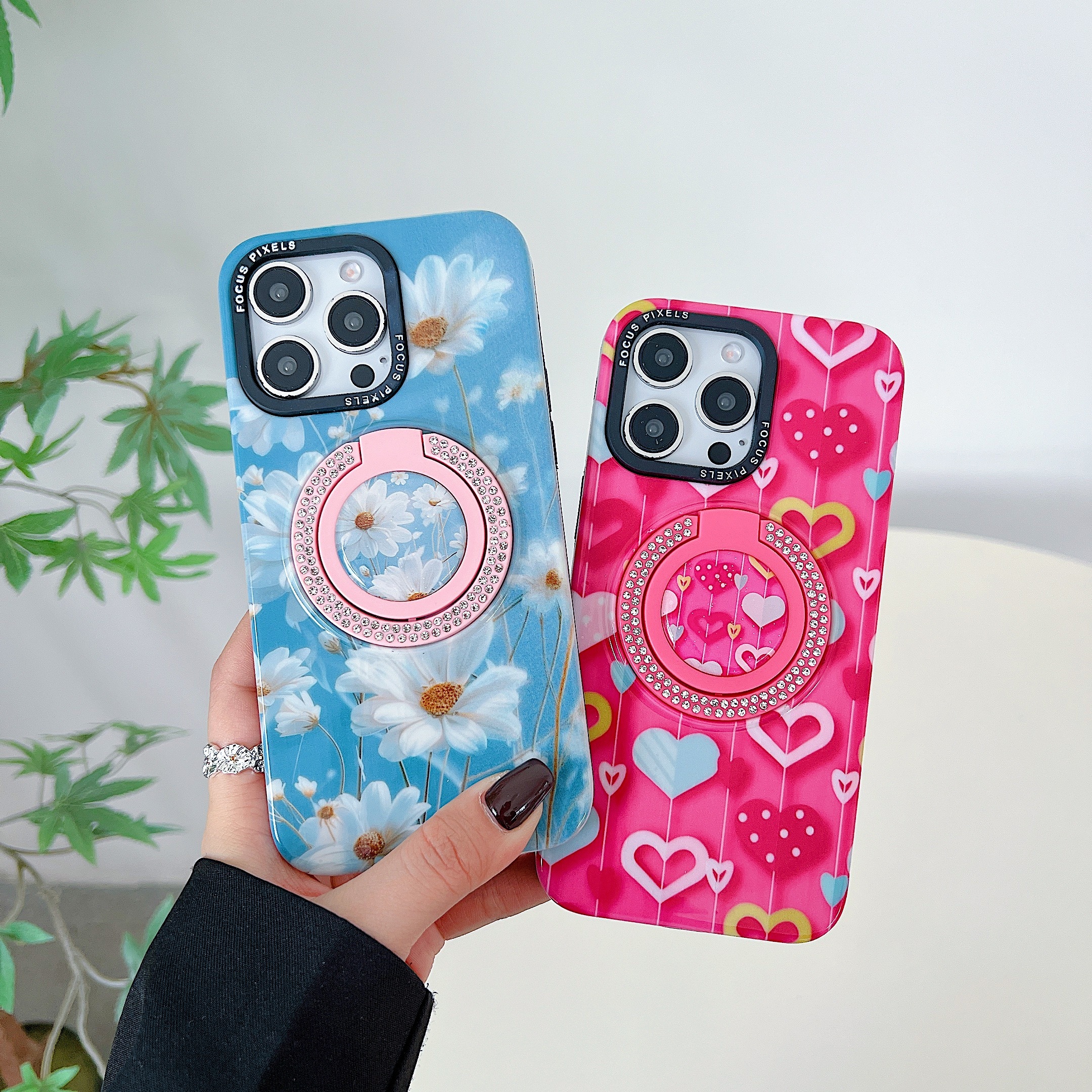 BEISOKY Ladies Design Luxury Diamond Ring Holder Kickstand Phone Case