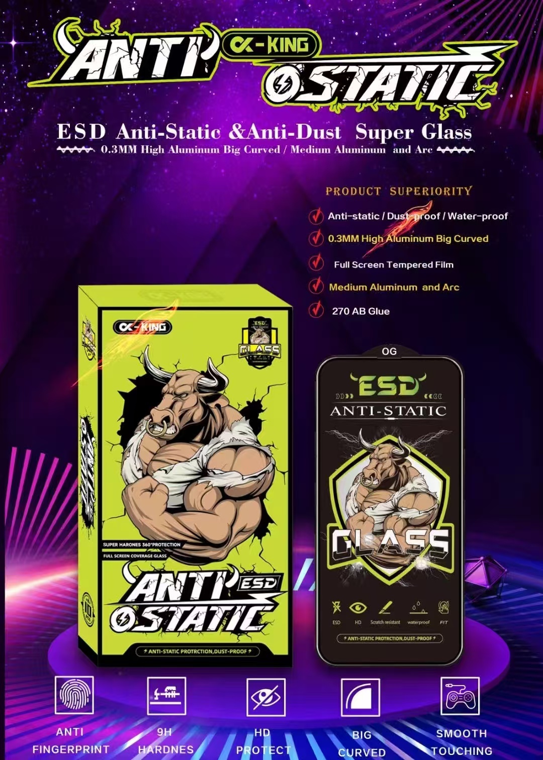 BEISOKY Anti-Dust Anti-static Protection ESD 9H Tempered Glass Screen Protector
