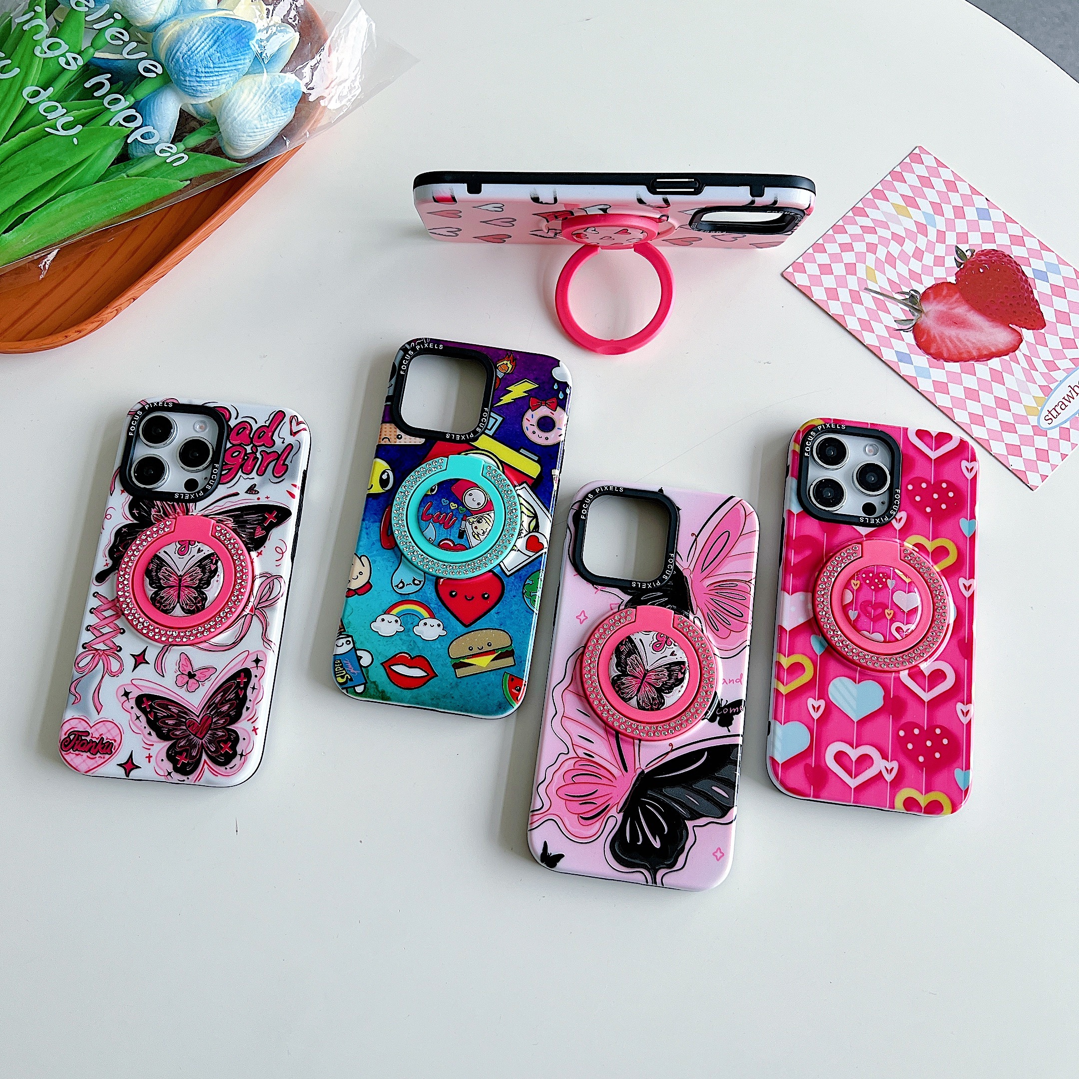 BEISOKY Ladies Design Luxury Diamond Ring Holder Kickstand Phone Case