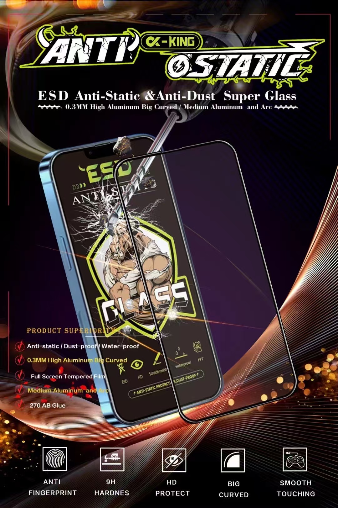 BEISOKY Anti-Dust Anti-static Protection ESD 9H Tempered Glass Screen Protector