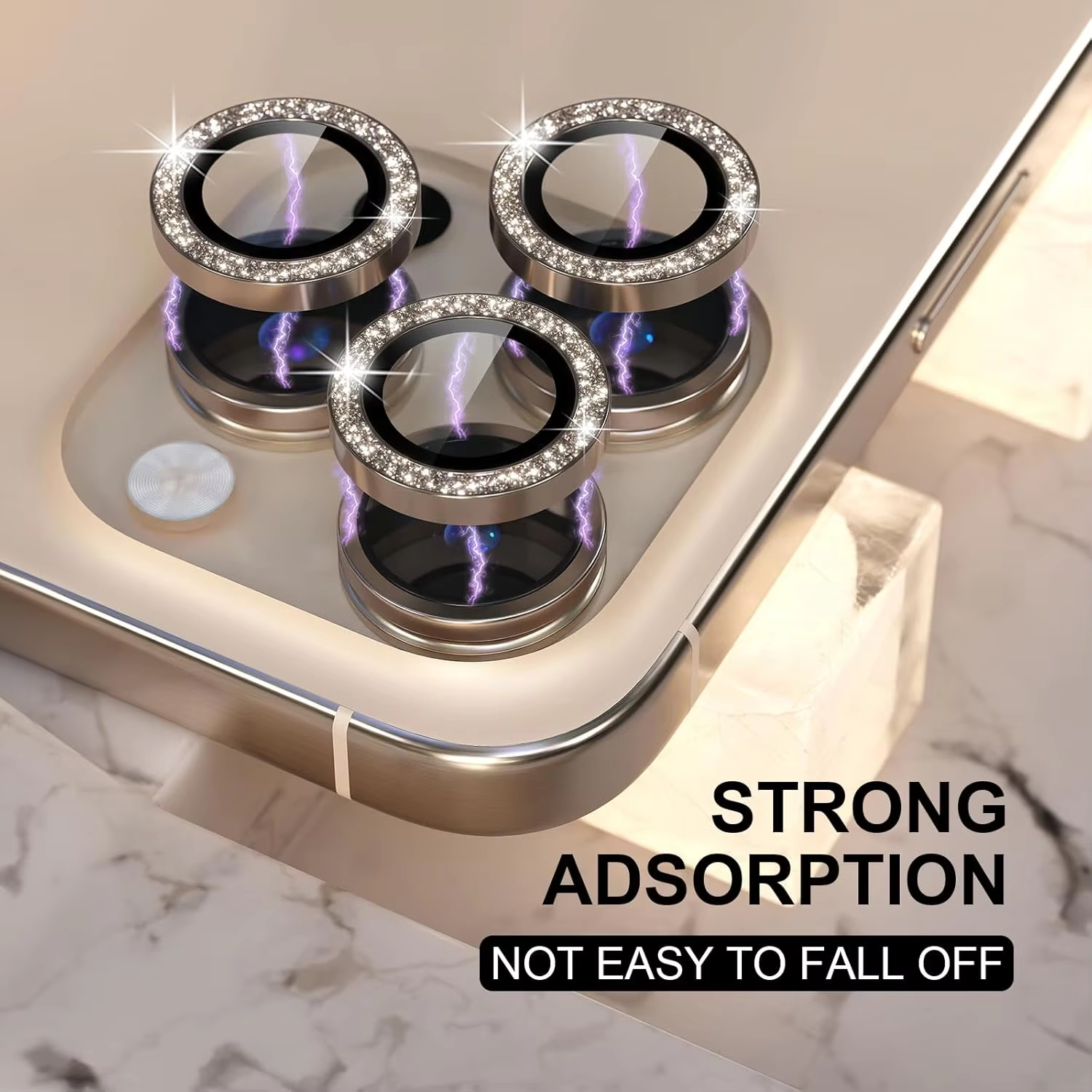 BEISOKY High Quality Auto Install Metal Aluminum Glitter Camera Lens Protector for iPhone 16 Pro Max
