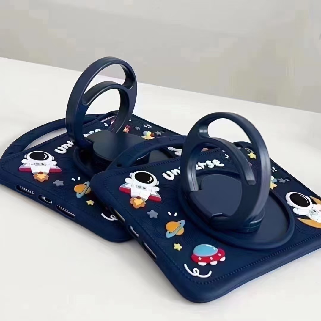 BEISOKY Astronaut 360 Rotating Silicone Tablet case with Holder for iPad Silicone Cute 3D Shape Protect Case