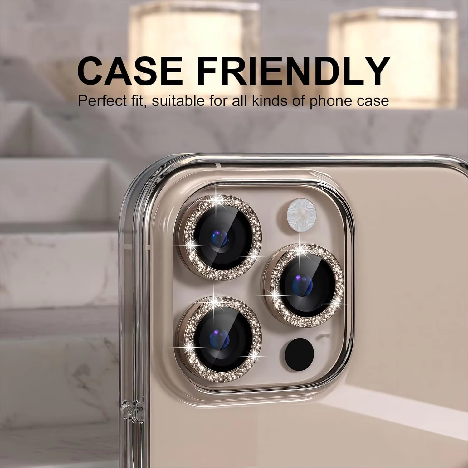 BEISOKY High Quality Auto Install Metal Aluminum Glitter Camera Lens Protector for iPhone 16 Pro Max