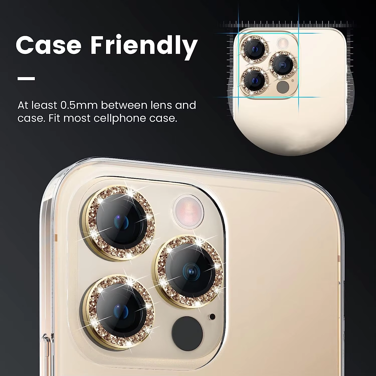 BEISOKY Camera Glitter Shiny Mobile Phone Camera Lens Protector for Iphone 14 15 16 Pro Max
