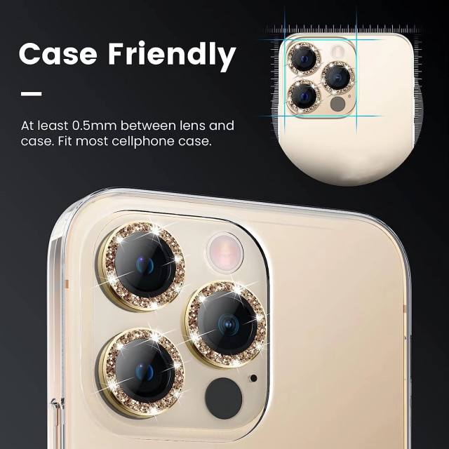 BEISOKY Camera Glitter Shiny Mobile Phone Camera Lens Protector for Iphone 14 15 16 Pro Max