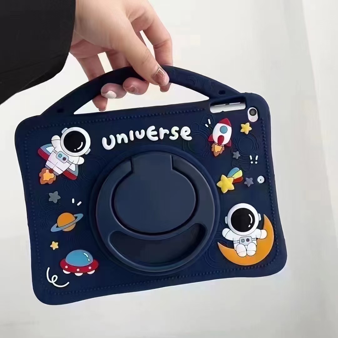 BEISOKY Astronaut 360 Rotating Silicone Tablet case with Holder for iPad Silicone Cute 3D Shape Protect Case