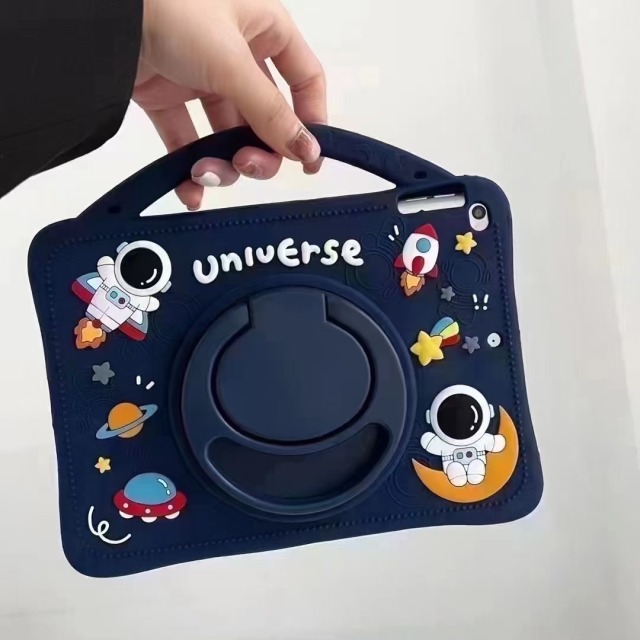 BEISOKY Astronaut 360 Rotating Silicone Tablet case with Holder for iPad Silicone Cute 3D Shape Protect Case