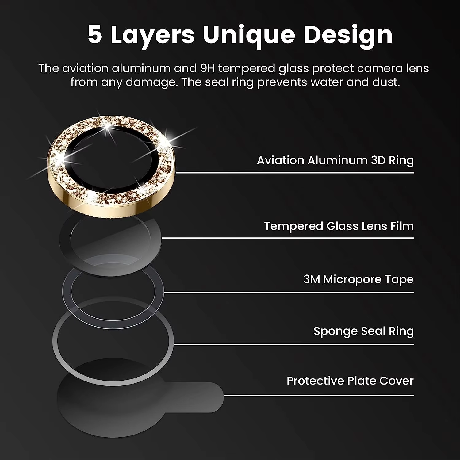 BEISOKY Camera Glitter Shiny Mobile Phone Camera Lens Protector for Iphone 14 15 16 Pro Max