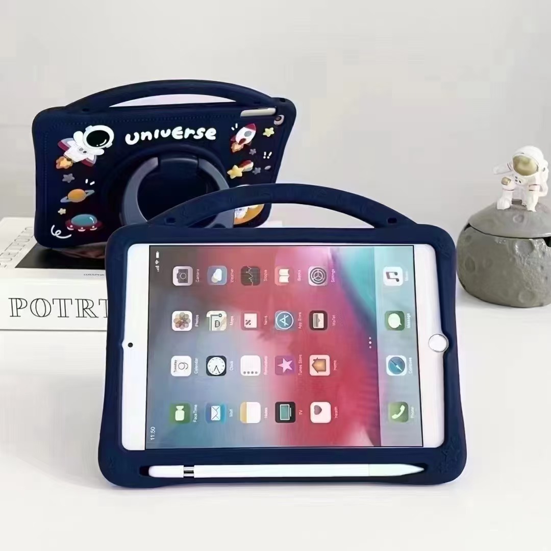 BEISOKY Astronaut 360 Rotating Silicone Tablet case with Holder for iPad Silicone Cute 3D Shape Protect Case