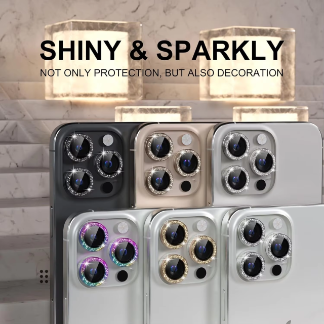 BEISOKY High Quality Auto Install Metal Aluminum Glitter Camera Lens Protector for iPhone 16 Pro Max