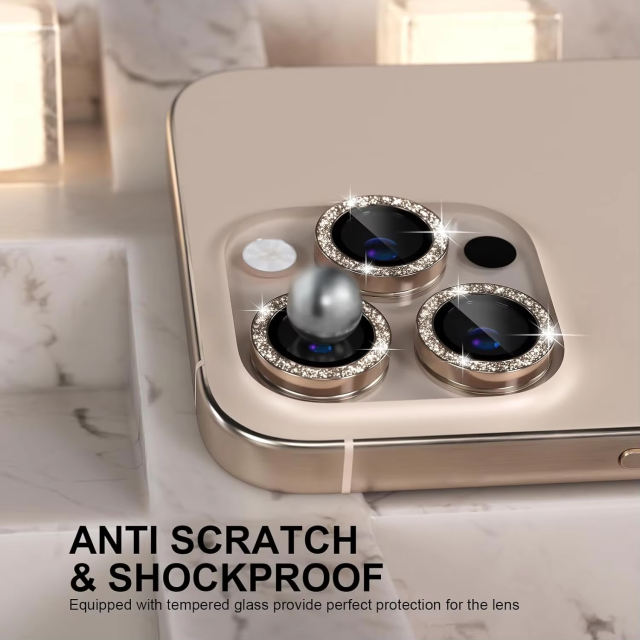 BEISOKY High Quality Auto Install Metal Aluminum Glitter Camera Lens Protector for iPhone 16 Pro Max
