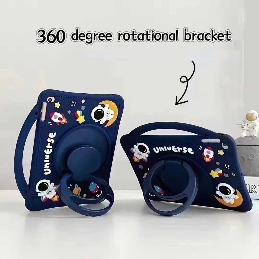 BEISOKY Astronaut 360 Rotating Silicone Tablet case with Holder for iPad Silicone Cute 3D Shape Protect Case