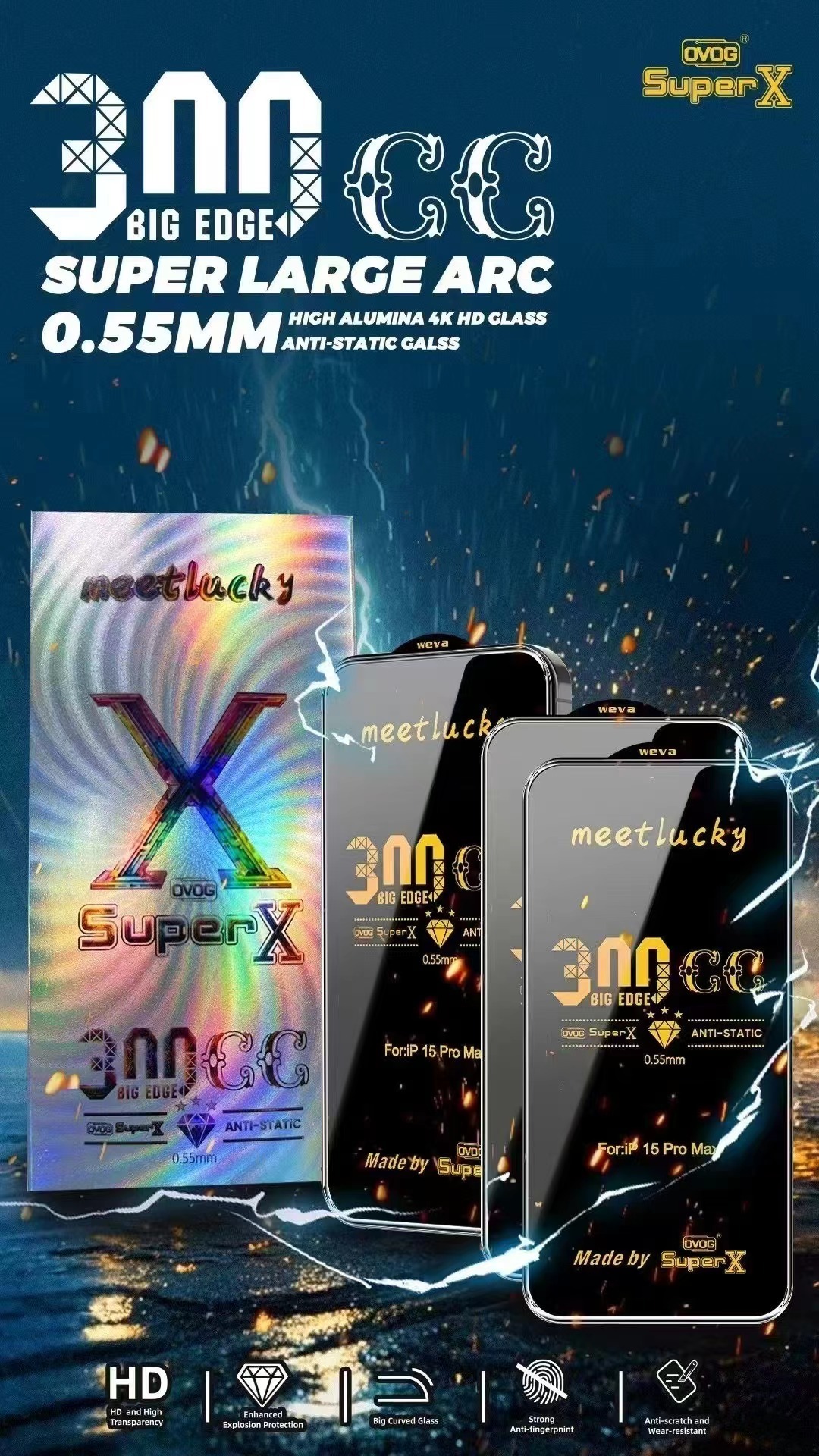 BEISOKY Full Glue 300CC ESD Transparent Super X Screen Tempered Glass for iPhone 16 Pro Max