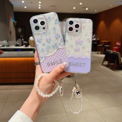BEISOKY Luxury Gilry Phone Back Cover With Lens Protection Phone Case Wrist Strap for iPhone 13 14 15 16 Pro Max Phone Cover