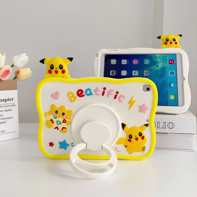BEISOKY 3D Cartoon Pokemen Design Silicone 360° Rotating Stand Case for iPad Pro 12.9 2018 2020 2021
