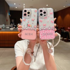 BEISOKY Luxury Gilry Phone Back Cover With Lens Protection Phone Case Wrist Strap for iPhone 13 14 15 16 Pro Max Phone Cover