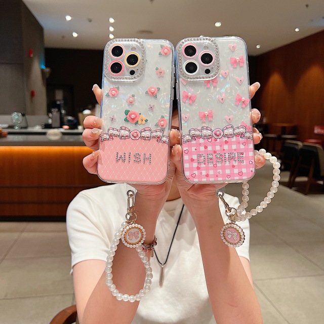 BEISOKY Luxury Gilry Phone Back Cover With Lens Protection Phone Case Wrist Strap for iPhone 13 14 15 16 Pro Max Phone Cover