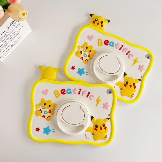 BEISOKY 3D Cartoon Pokemen Design Silicone 360° Rotating Stand Case for iPad Pro 12.9 2018 2020 2021