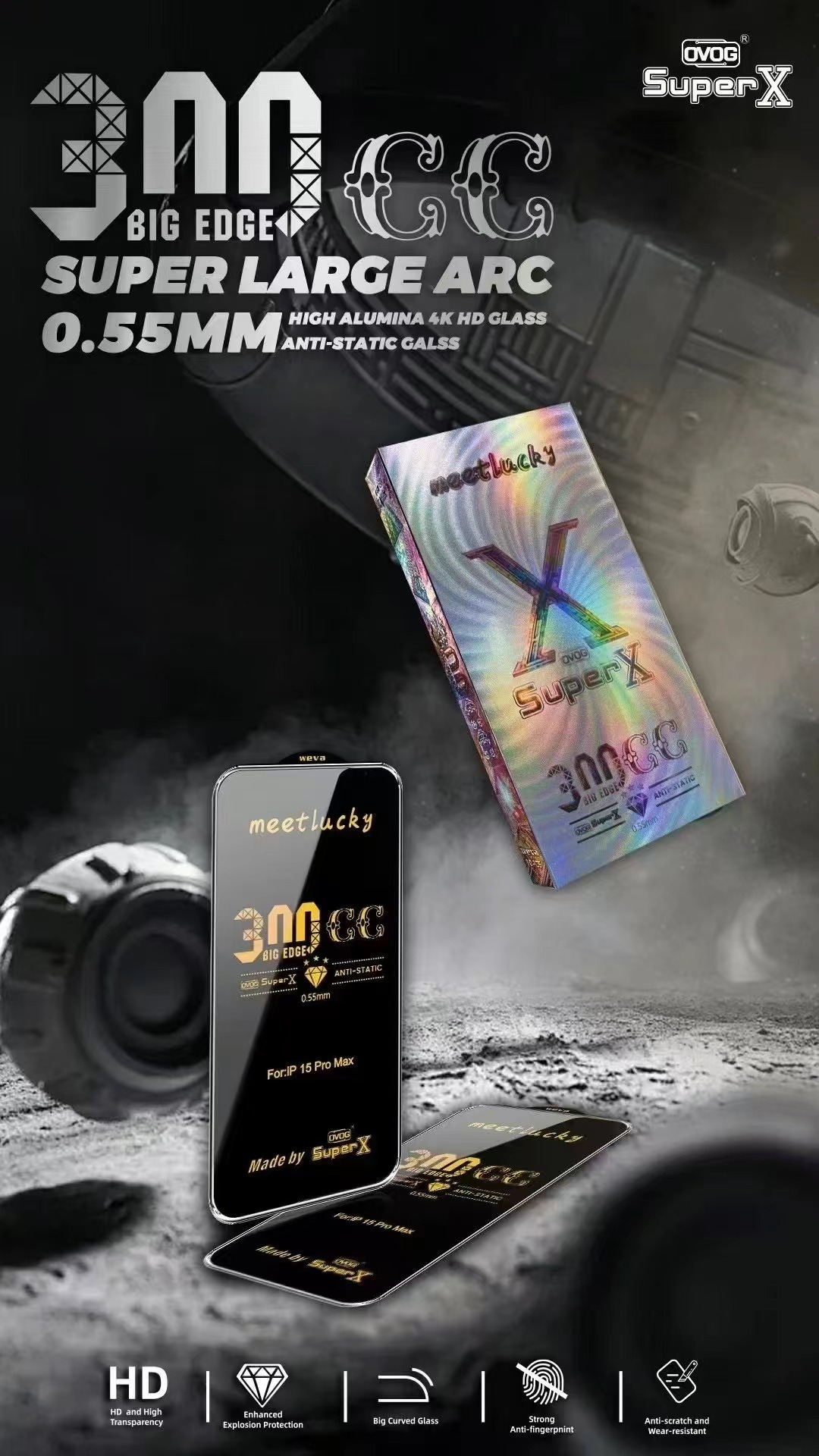 BEISOKY Full Glue 300CC ESD Transparent Super X Screen Tempered Glass for iPhone 16 Pro Max
