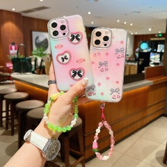 BEISOKY Luxury Butterfly Girl Shiny Diamond Butterfly Phone Case Pearl Phone Strap Soft Shockproof Cover for iPhone 15 16 14