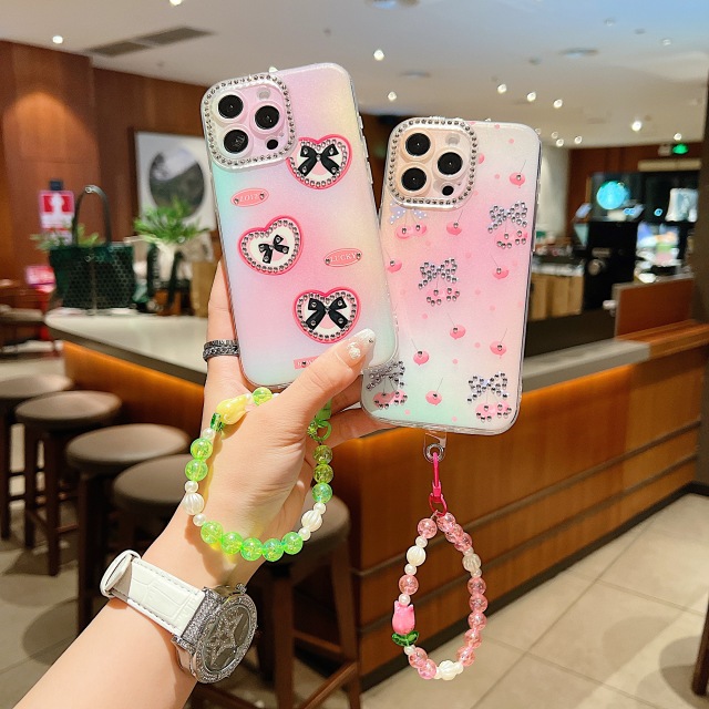 BEISOKY Luxury Butterfly Girl Shiny Diamond Butterfly Phone Case Pearl Phone Strap Soft Shockproof Cover for iPhone 15 16 14