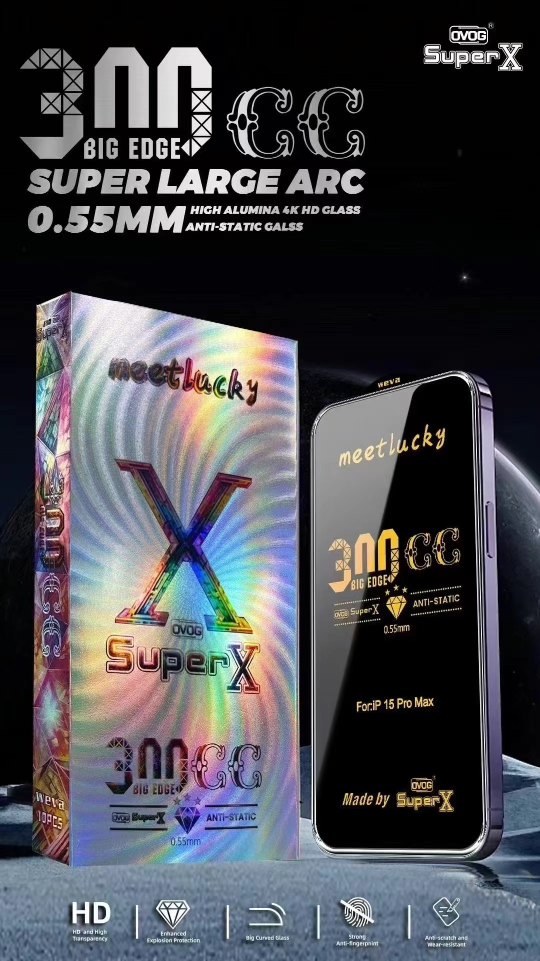 BEISOKY Full Glue 300CC ESD Transparent Super X Screen Tempered Glass for iPhone 16 Pro Max