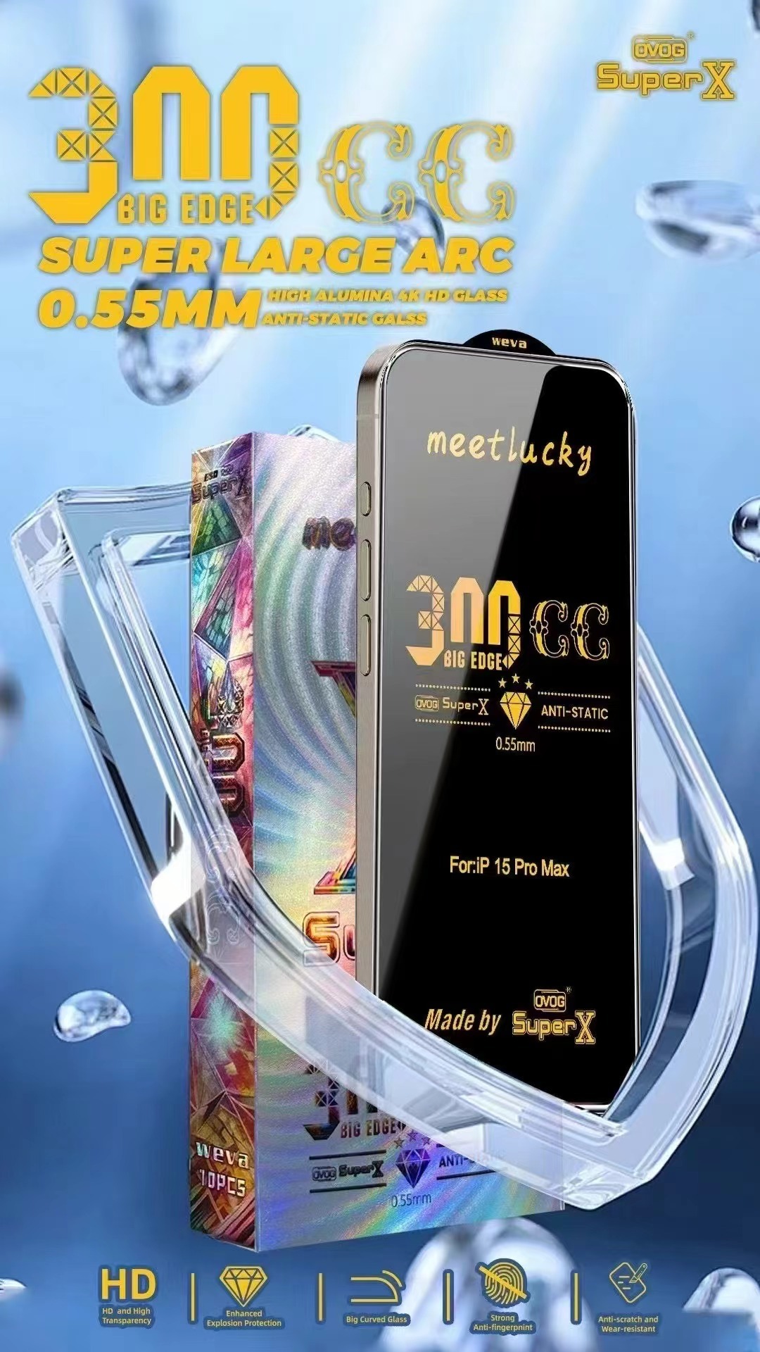 BEISOKY Full Glue 300CC ESD Transparent Super X Screen Tempered Glass for iPhone 16 Pro Max