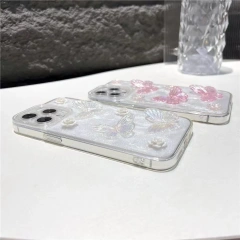 BEISOKY Factory Price Crystal Clear Pearl Case Women Girls 3D Butterfly Flower Cute Phone Case for iPhone 11 12 13 14 15 16 Plus Pro Max