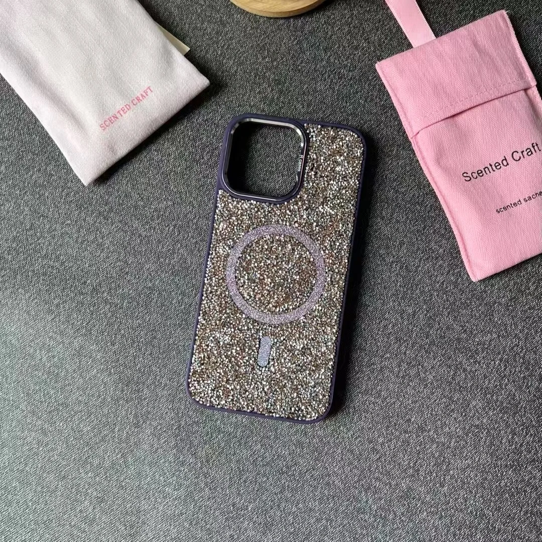 BEISOKY New Ladies Design Diamond Sparkling Glitter Phone Case Magnetic Mobile Phone Back Cover for iPhone 15 16 Pro Max
