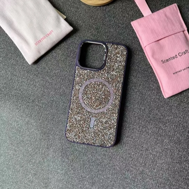 BEISOKY New Ladies Design Diamond Sparkling Glitter Phone Case Magnetic Mobile Phone Back Cover for iPhone 15 16 Pro Max