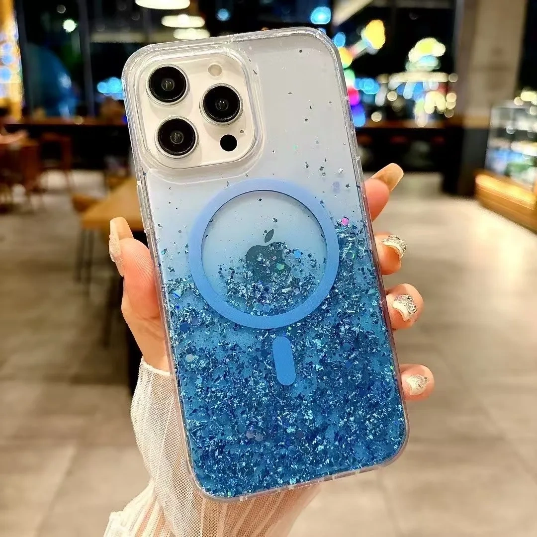 BEISOKY Luxury Gradient Colorful Ladies Design Shiny Glitter Magnetic Mobile Glitter Cover Case for iPhone 15 14 Pro Max 16
