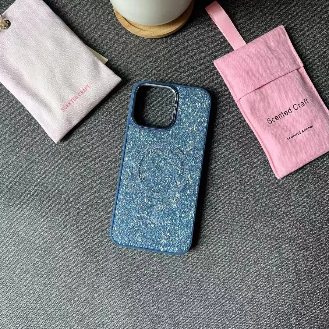 BEISOKY New Ladies Design Diamond Sparkling Glitter Phone Case Magnetic Mobile Phone Back Cover for iPhone 15 16 Pro Max