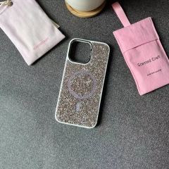 BEISOKY New Ladies Design Diamond Sparkling Glitter Phone Case Magnetic Mobile Phone Back Cover for iPhone 15 16 Pro Max
