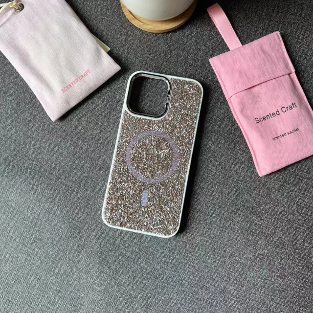 BEISOKY New Ladies Design Diamond Sparkling Glitter Phone Case Magnetic Mobile Phone Back Cover for iPhone 15 16 Pro Max