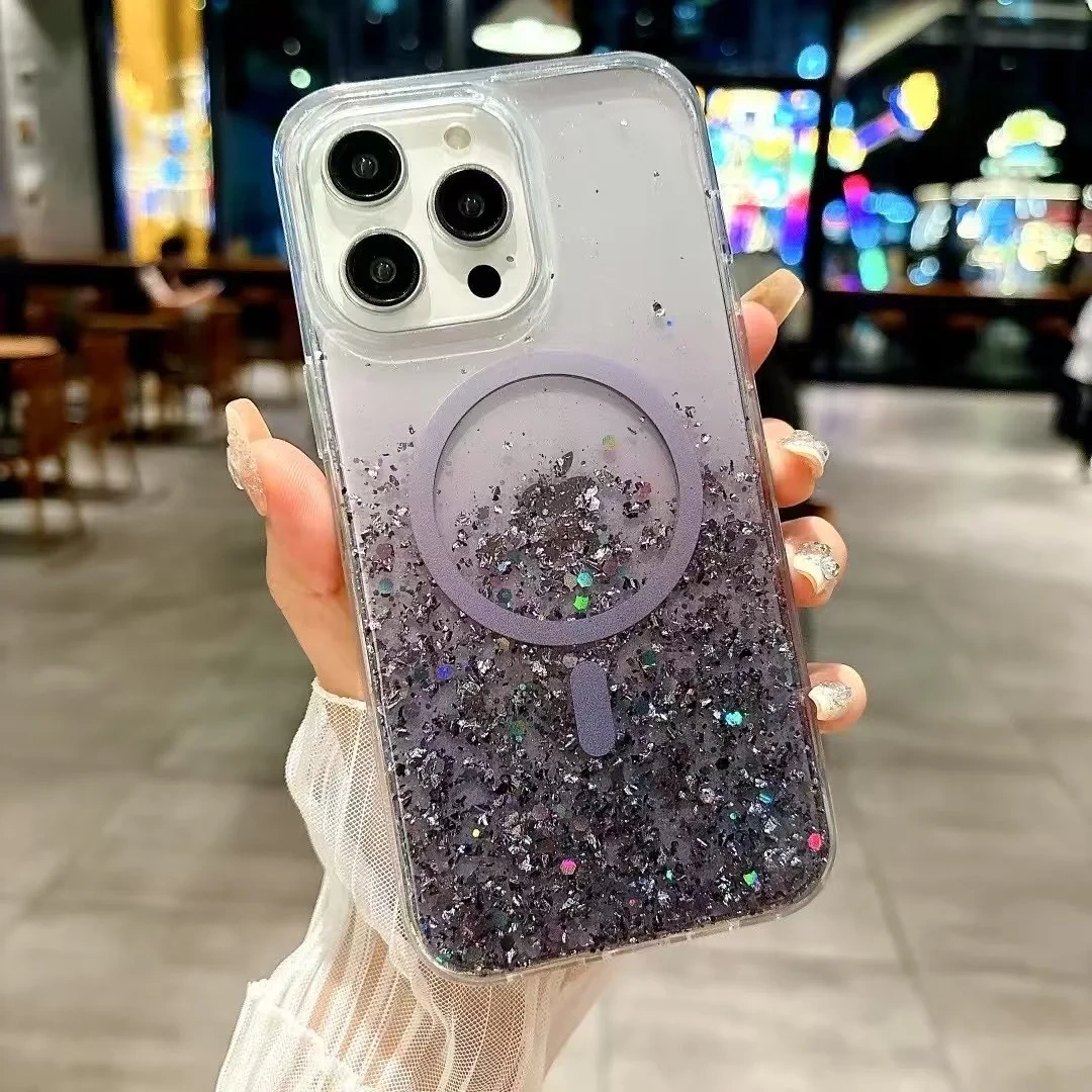 BEISOKY Luxury Gradient Colorful Ladies Design Shiny Glitter Magnetic Mobile Glitter Cover Case for iPhone 15 14 Pro Max 16