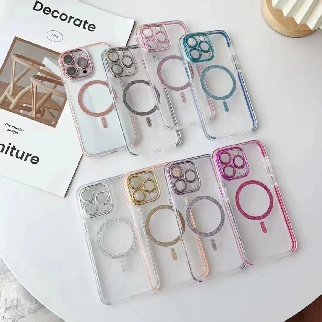 BEISOKY Luxury Transparent Clear Bling Glitter Cases with Magnetic Cover Phone Case for iPhone 16 Pro Max 16 15 14 13 12 Pro