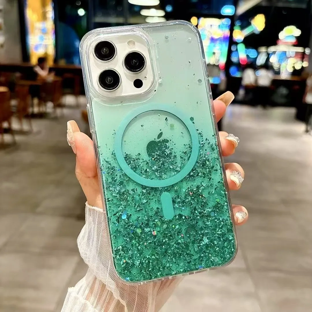BEISOKY Luxury Gradient Colorful Ladies Design Shiny Glitter Magnetic Mobile Glitter Cover Case for iPhone 15 14 Pro Max 16