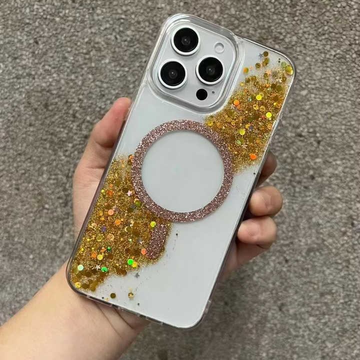 BEISOKY Luxury Wireless Charge Transparent Magnetic Bumper Glitter Phone Case for iPhone 16 15 14 13 12 11 Pro Max 16 Plus