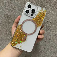 BEISOKY Luxury Wireless Charge Transparent Magnetic Bumper Glitter Phone Case for iPhone 16 15 14 13 12 11 Pro Max 16 Plus