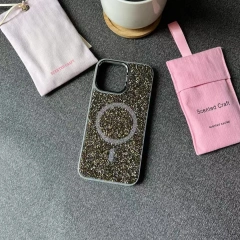 BEISOKY New Ladies Design Diamond Sparkling Glitter Phone Case Magnetic Mobile Phone Back Cover for iPhone 15 16 Pro Max