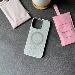 BEISOKY New Ladies Design Diamond Sparkling Glitter Phone Case Magnetic Mobile Phone Back Cover for iPhone 15 16 Pro Max